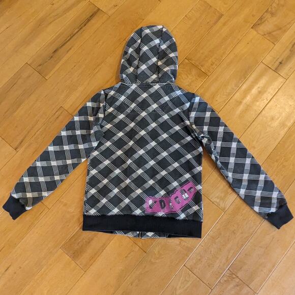 Volcom Womens Gray Black Plaid Flannel Zip Hoodie Hoody Y2K Skater Gear Jacket - Picture 9 of 10
